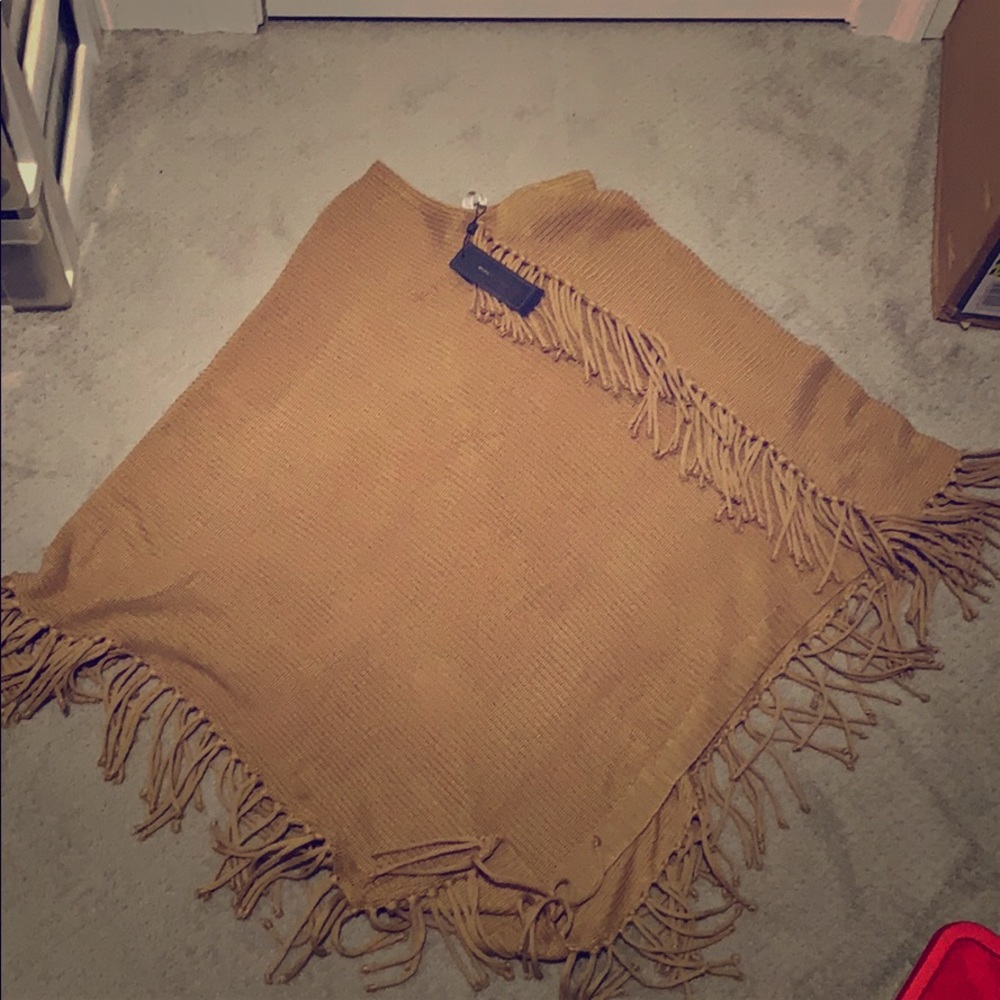 Camel Tan  Boho Fringed Sweater Shawl
